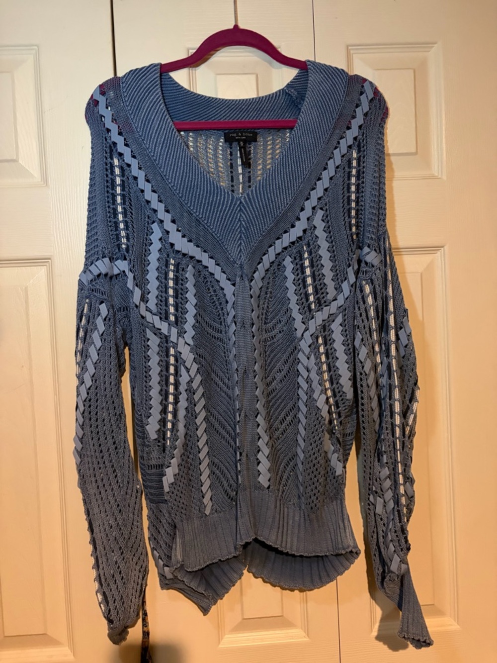 rag & bone Open-Knit V-Neck Sweater - Slate Blue